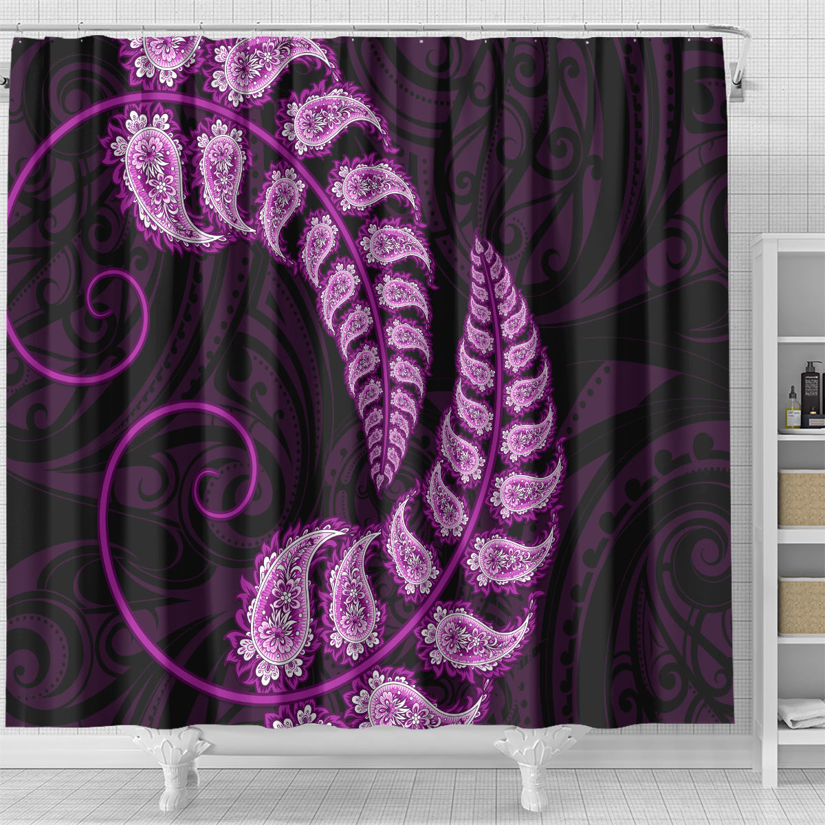 purple-new-zealand-paisley-silver-fern-shower-curtain-aotearoa-maori