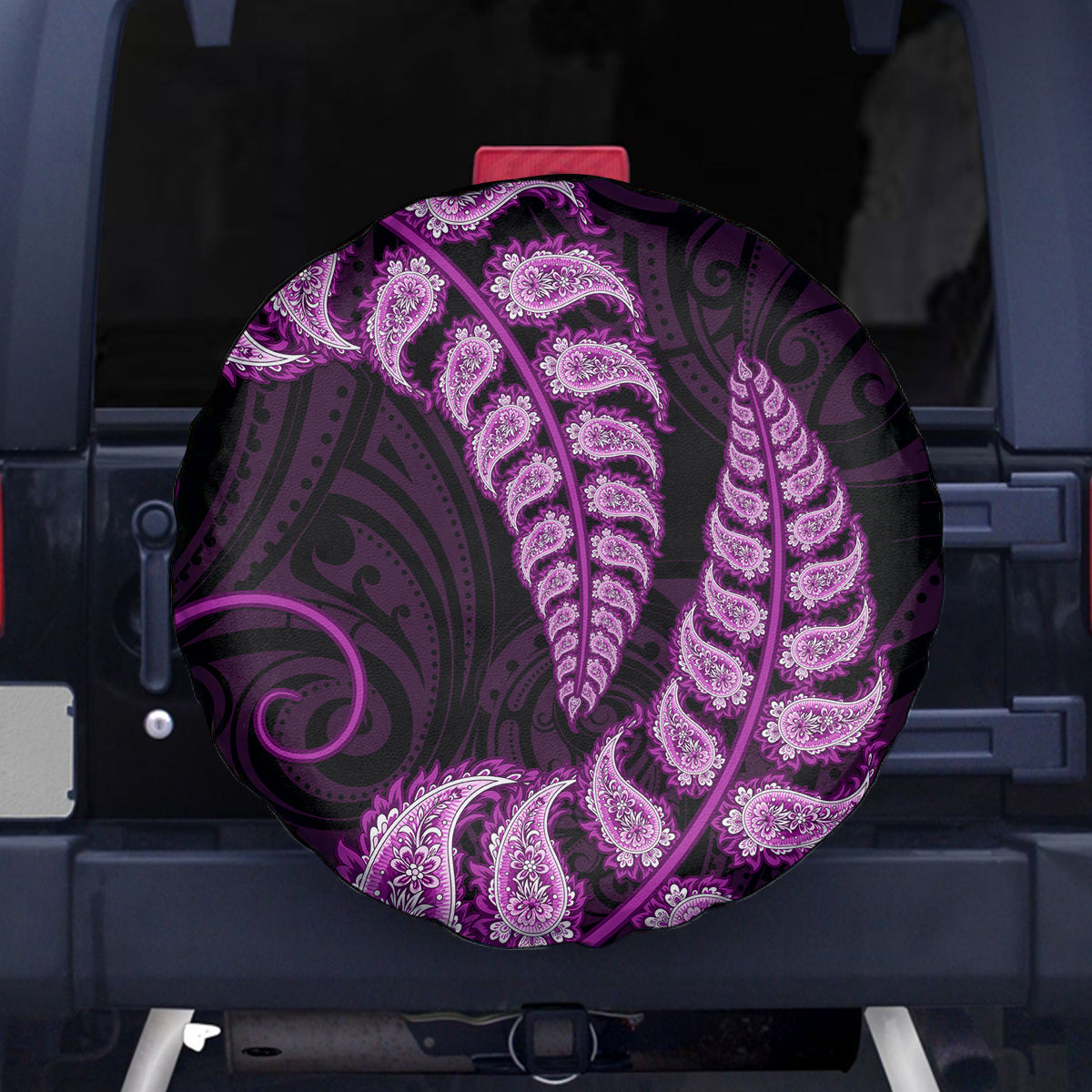 Purple New Zealand Paisley Silver Fern Spare Tire Cover Aotearoa Maori - Vibe Hoodie Shop