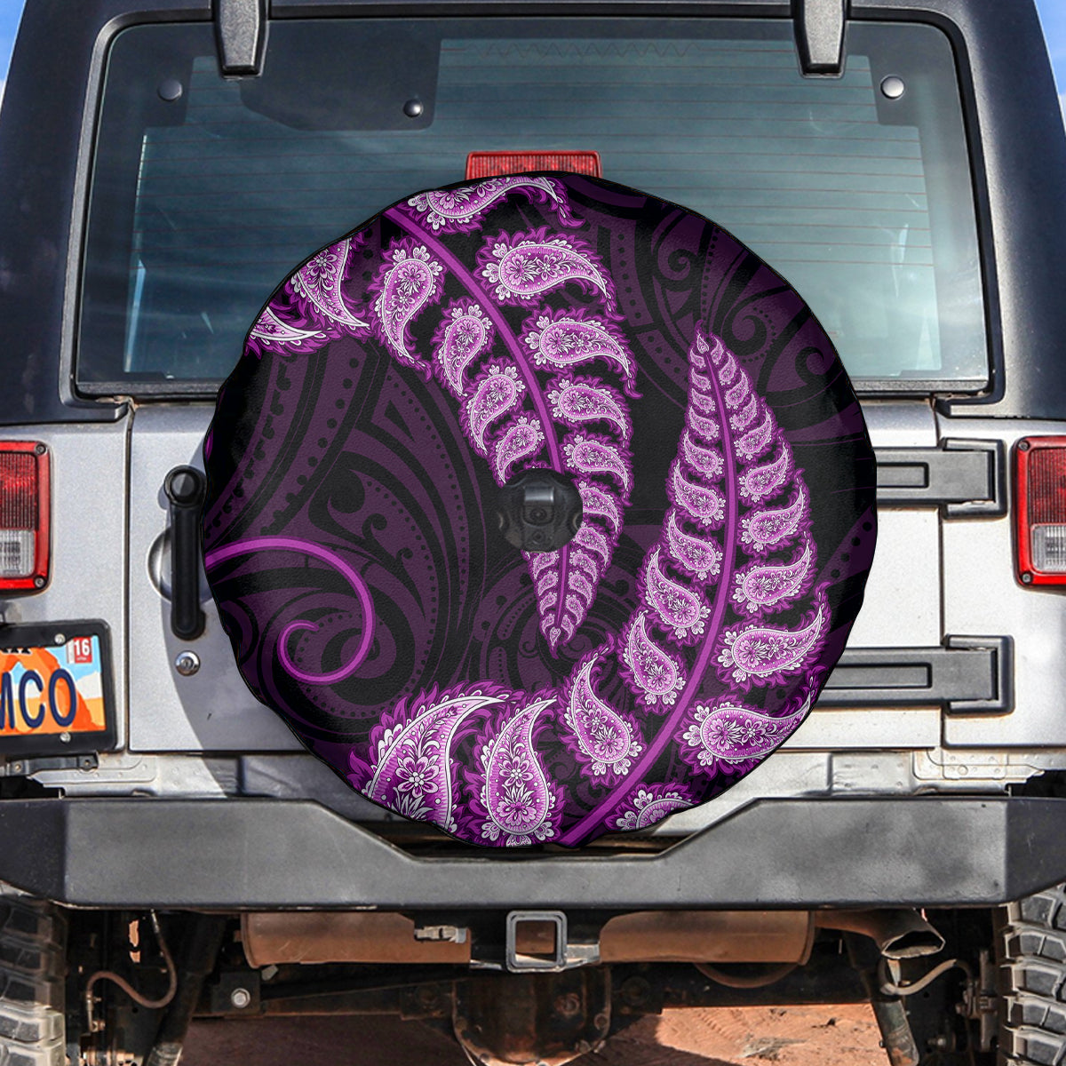 Purple New Zealand Paisley Silver Fern Spare Tire Cover Aotearoa Maori - Vibe Hoodie Shop