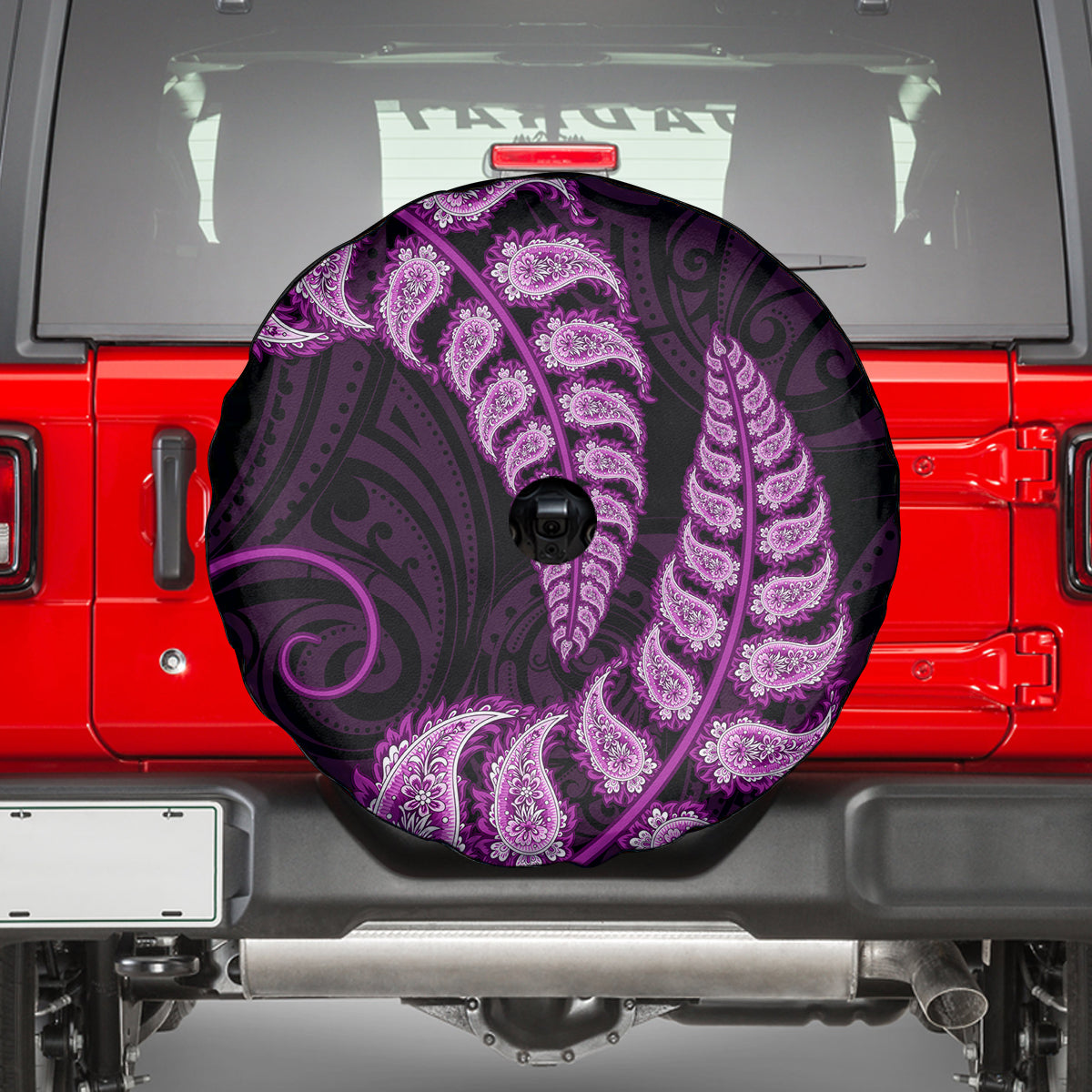 Purple New Zealand Paisley Silver Fern Spare Tire Cover Aotearoa Maori - Vibe Hoodie Shop