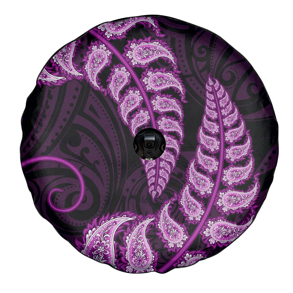 Purple New Zealand Paisley Silver Fern Spare Tire Cover Aotearoa Maori - Vibe Hoodie Shop