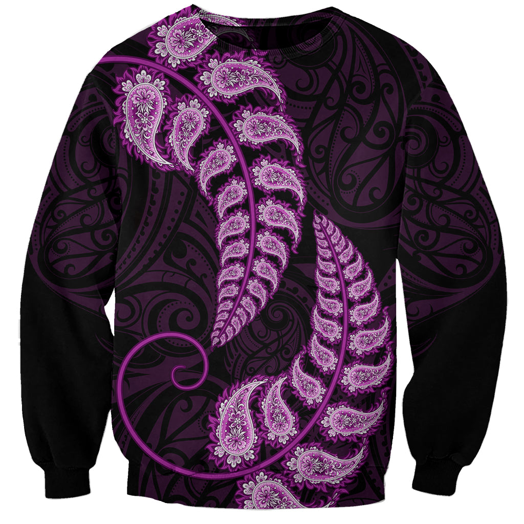 Purple New Zealand Paisley Silver Fern Sweatshirt Aotearoa Maori - Vibe Hoodie Shop