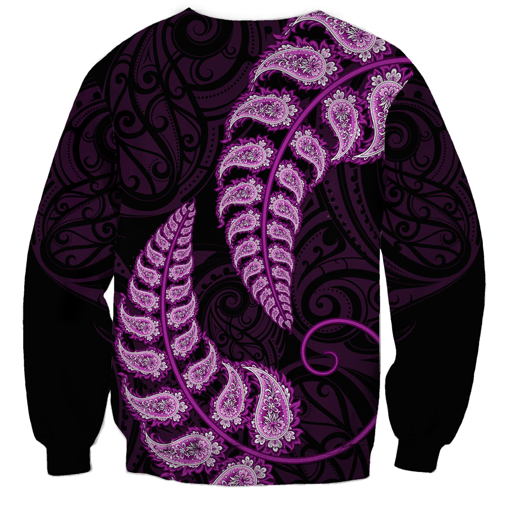 Purple New Zealand Paisley Silver Fern Sweatshirt Aotearoa Maori - Vibe Hoodie Shop