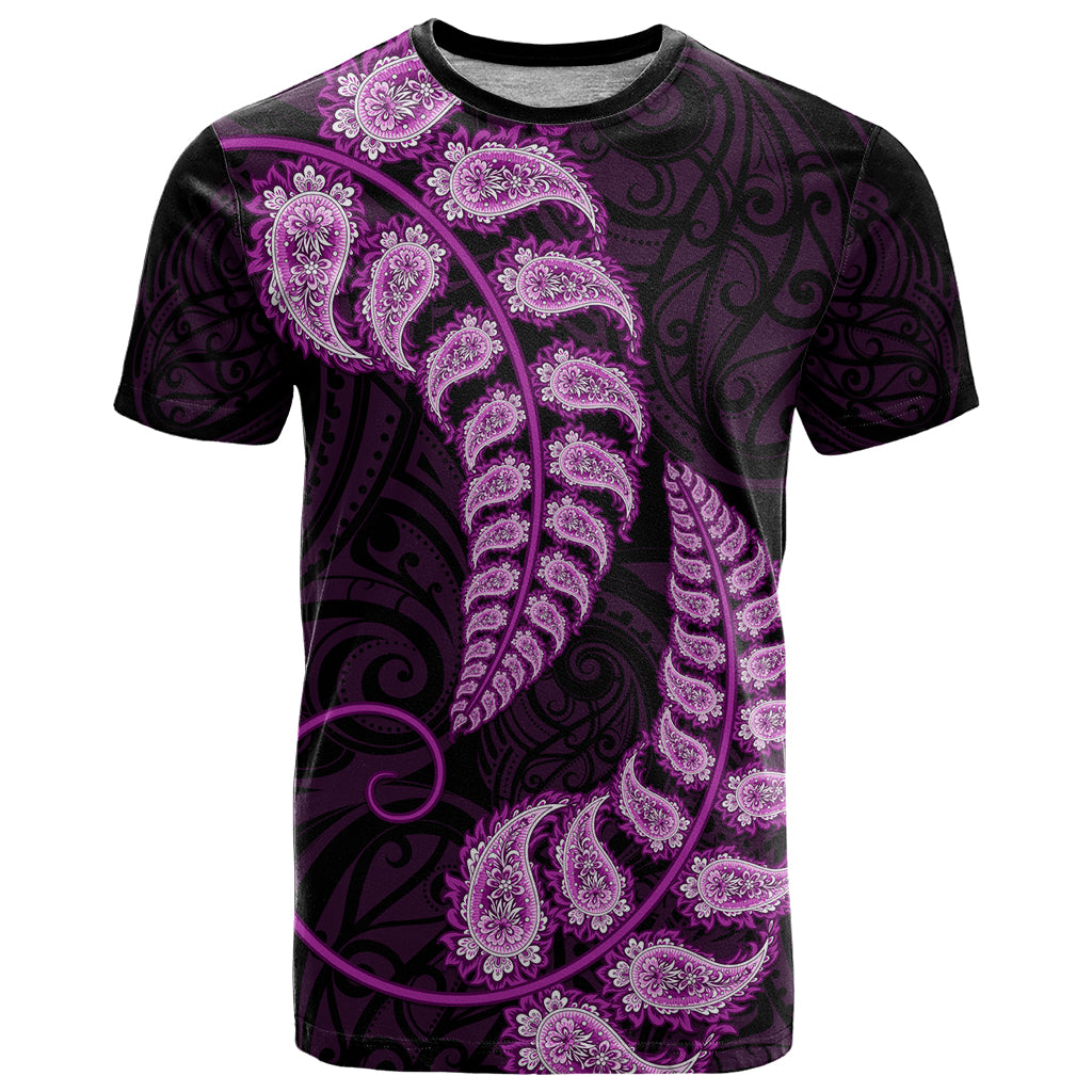 Purple New Zealand Paisley Silver Fern T Shirt Aotearoa Maori - Vibe Hoodie Shop