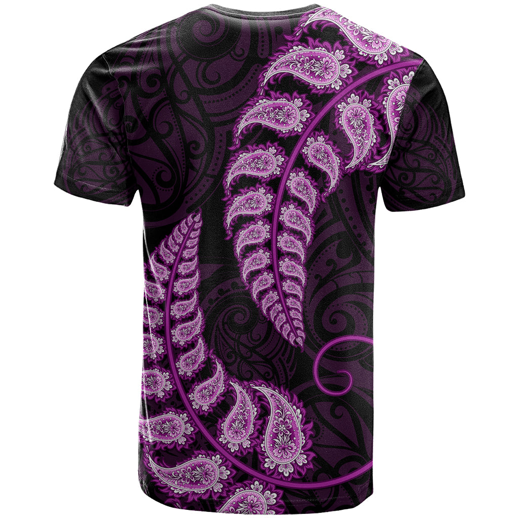 Purple New Zealand Paisley Silver Fern T Shirt Aotearoa Maori - Vibe Hoodie Shop