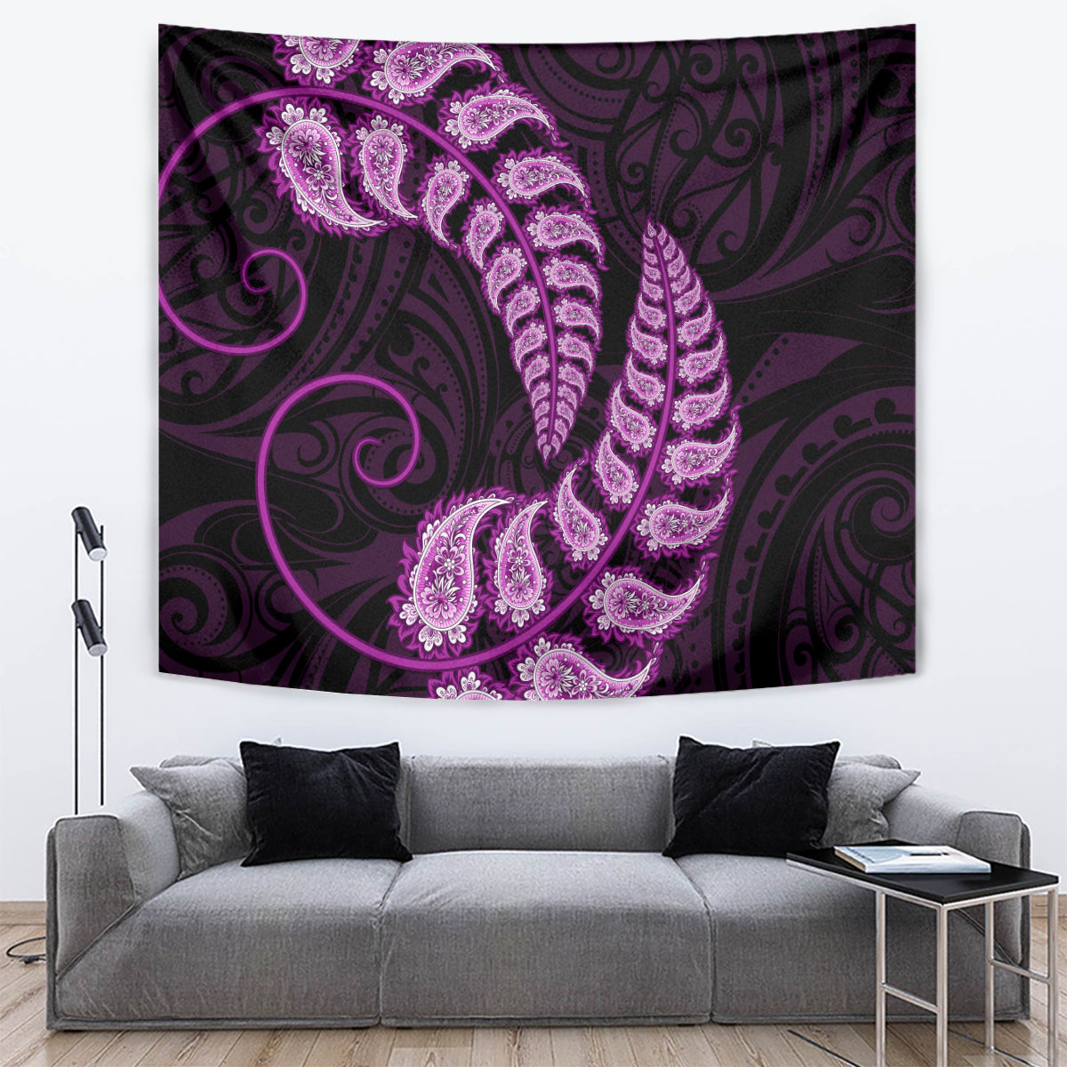 Purple New Zealand Paisley Silver Fern Tapestry Aotearoa Maori - Vibe Hoodie Shop