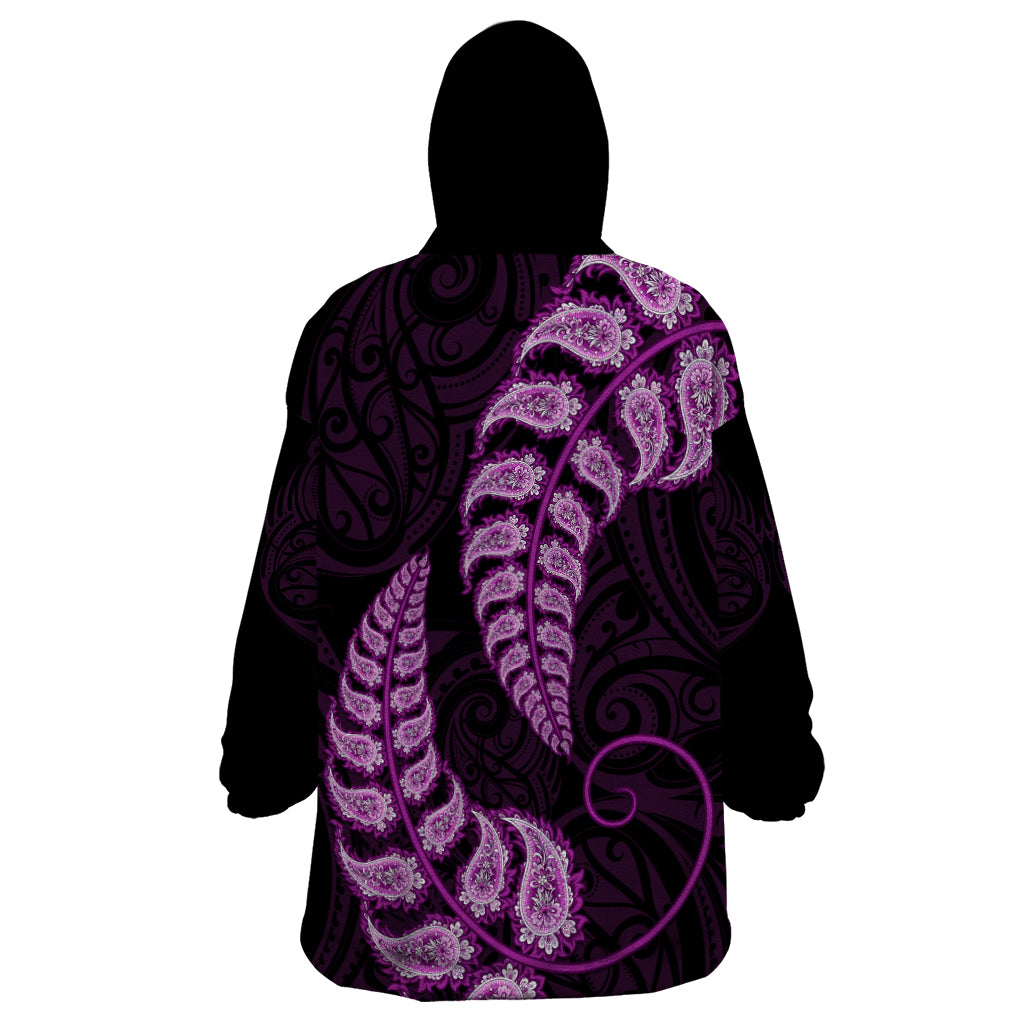 Purple New Zealand Paisley Silver Fern Wearable Blanket Hoodie Aotearoa Maori - Vibe Hoodie Shop