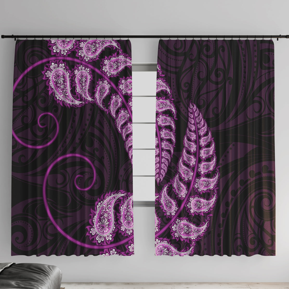 purple-new-zealand-paisley-silver-fern-window-curtain-aotearoa-maori