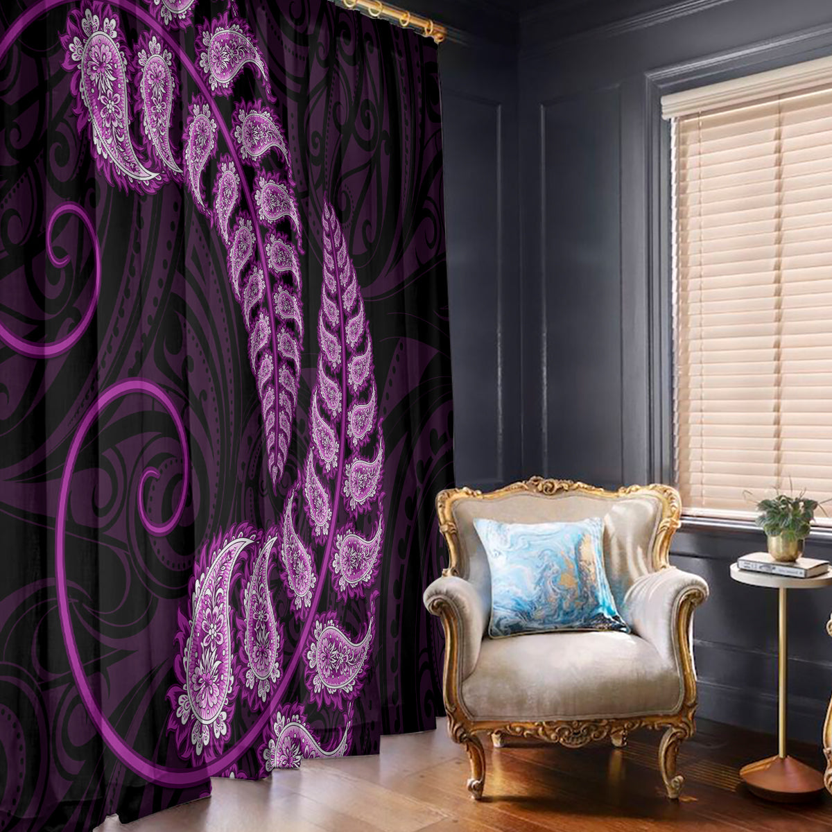 purple-new-zealand-paisley-silver-fern-window-curtain-aotearoa-maori