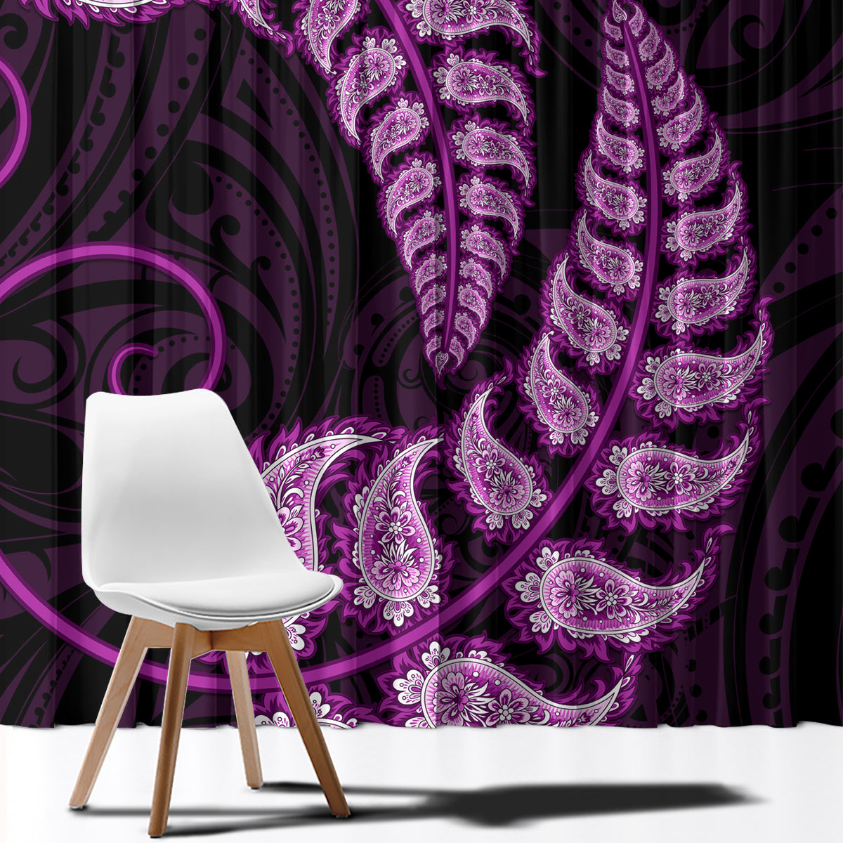 purple-new-zealand-paisley-silver-fern-window-curtain-aotearoa-maori