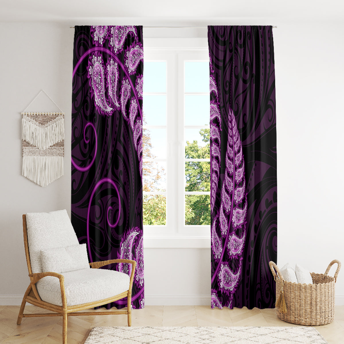 purple-new-zealand-paisley-silver-fern-window-curtain-aotearoa-maori