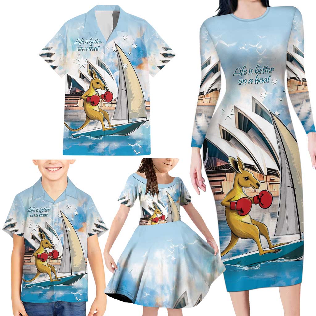 Personalised Australia Sailing Family Matching Long Sleeve Bodycon Dress and Hawaiian Shirt Life Is Better On A Boat