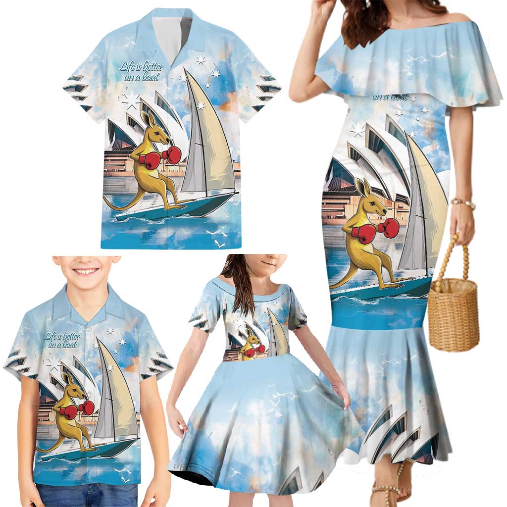 Personalised Australia Sailing Family Matching Mermaid Dress and Hawaiian Shirt Life Is Better On A Boat