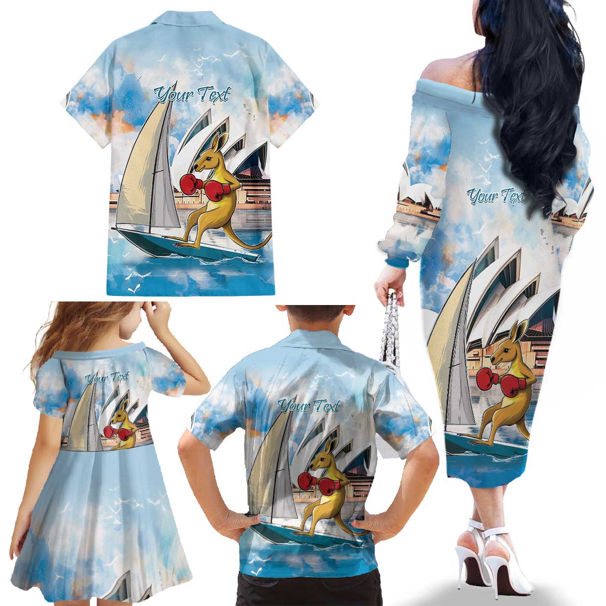 Personalised Australia Sailing Family Matching Off The Shoulder Long Sleeve Dress and Hawaiian Shirt Life Is Better On A Boat