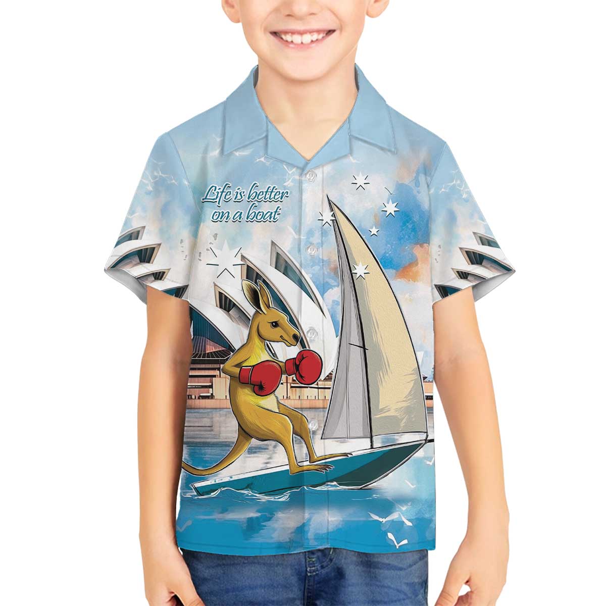 Personalised Australia Sailing Family Matching Off The Shoulder Long Sleeve Dress and Hawaiian Shirt Life Is Better On A Boat