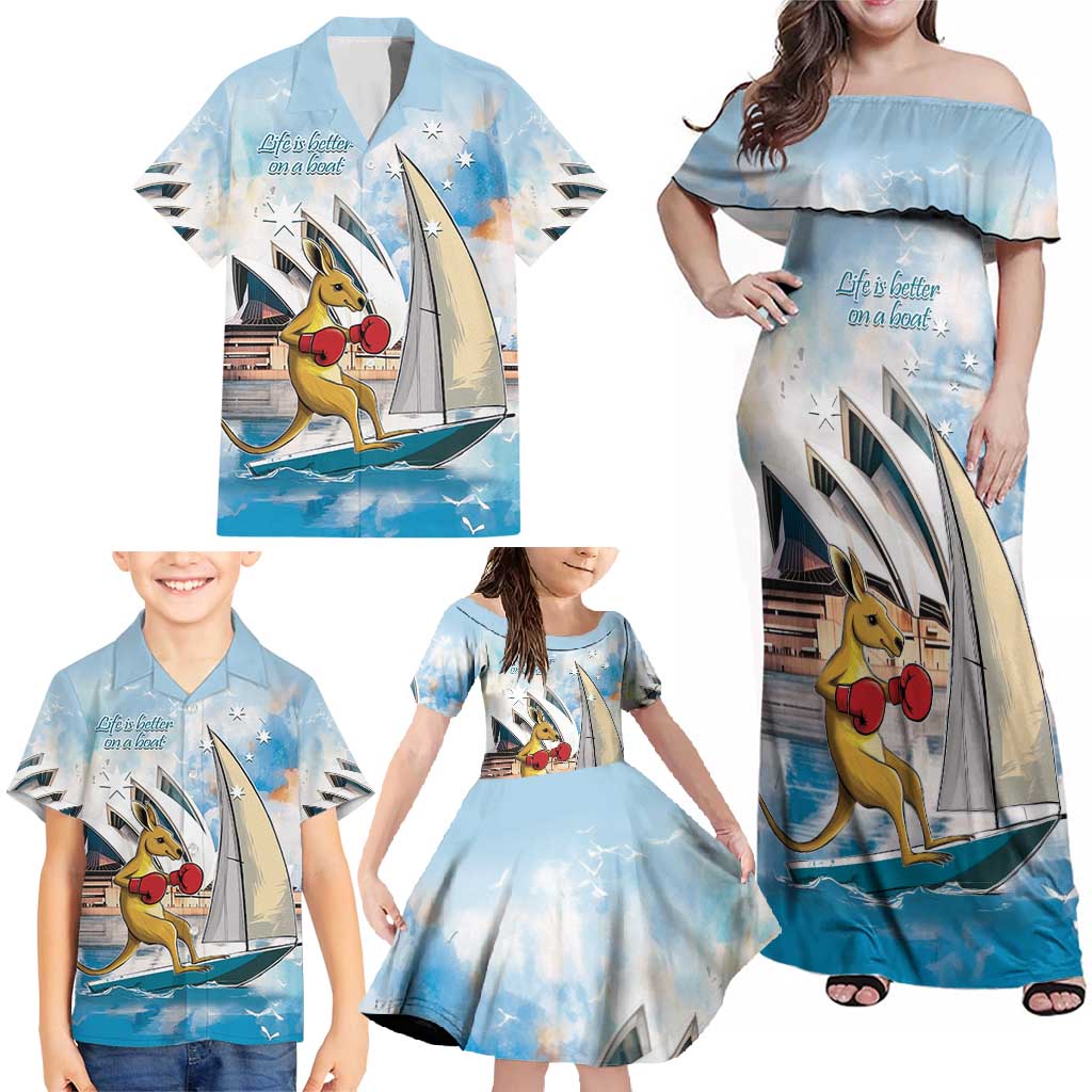 Personalised Australia Sailing Family Matching Off Shoulder Maxi Dress and Hawaiian Shirt Life Is Better On A Boat