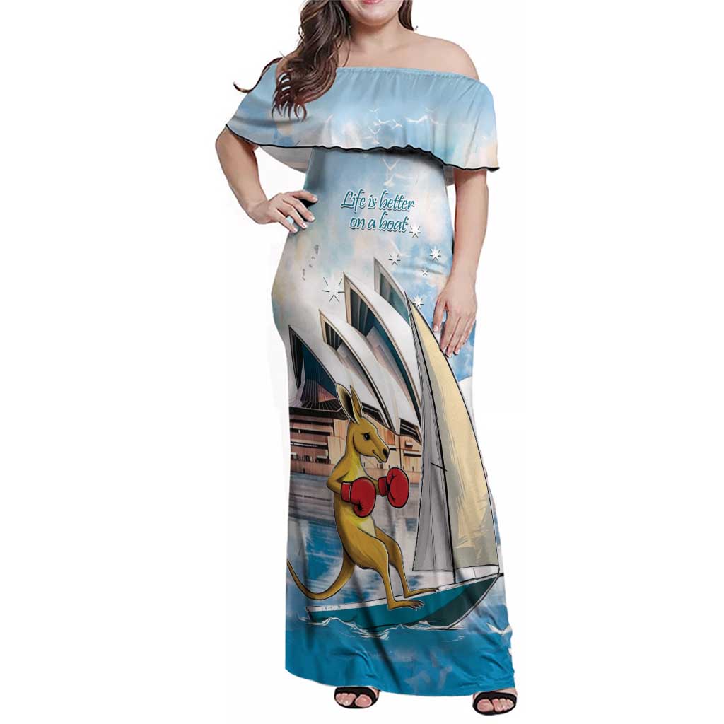 Personalised Australia Sailing Family Matching Off Shoulder Maxi Dress and Hawaiian Shirt Life Is Better On A Boat