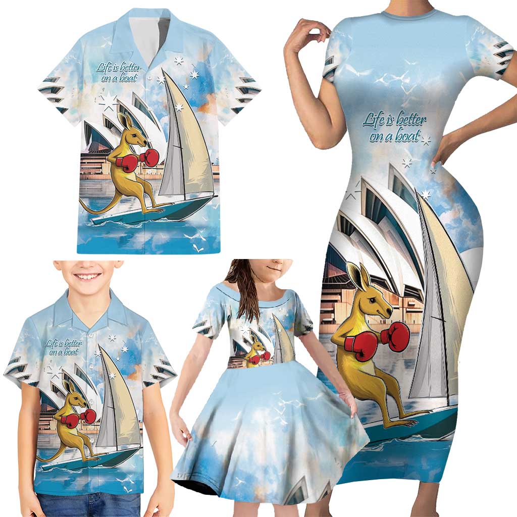 Personalised Australia Sailing Family Matching Short Sleeve Bodycon Dress and Hawaiian Shirt Life Is Better On A Boat