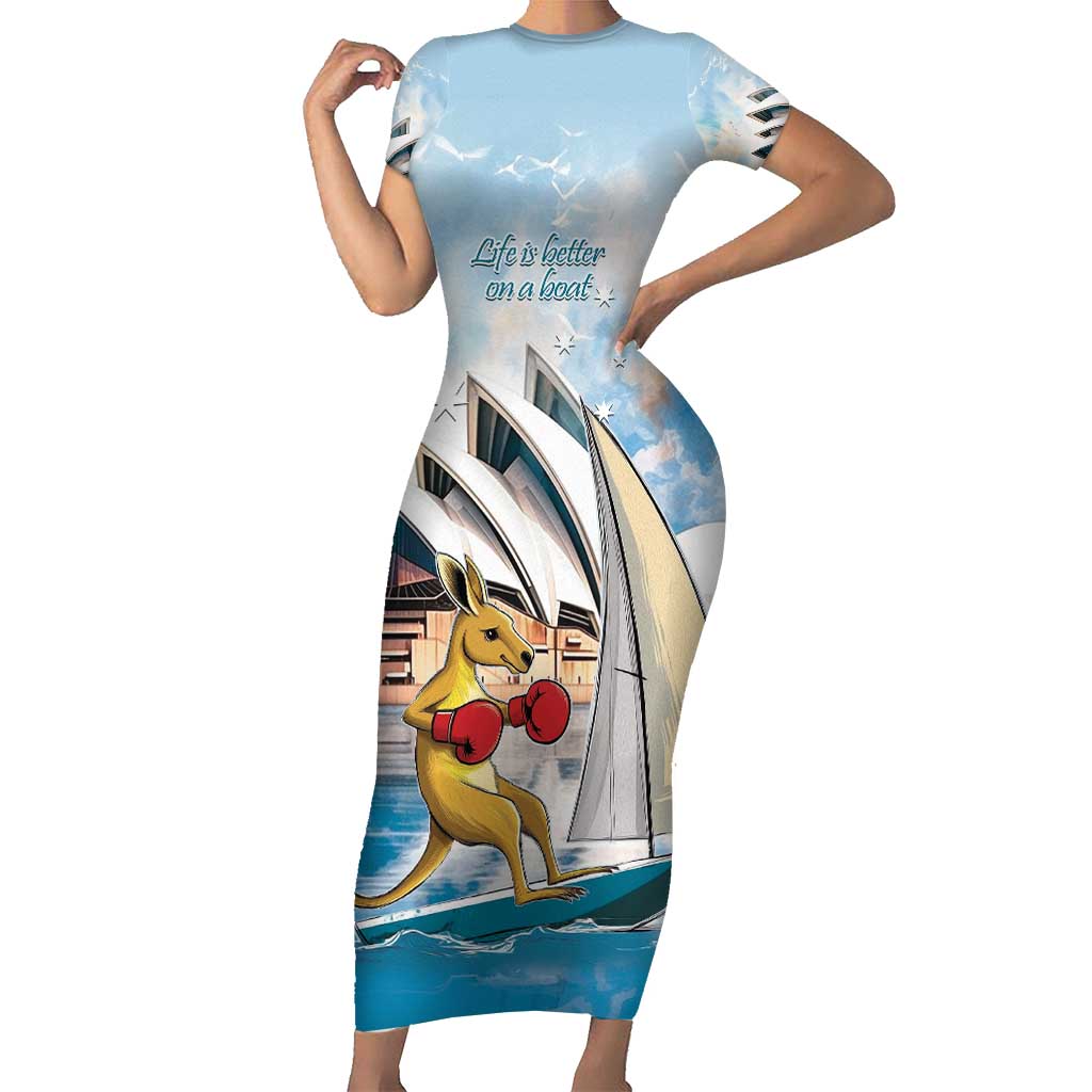 Personalised Australia Sailing Family Matching Short Sleeve Bodycon Dress and Hawaiian Shirt Life Is Better On A Boat