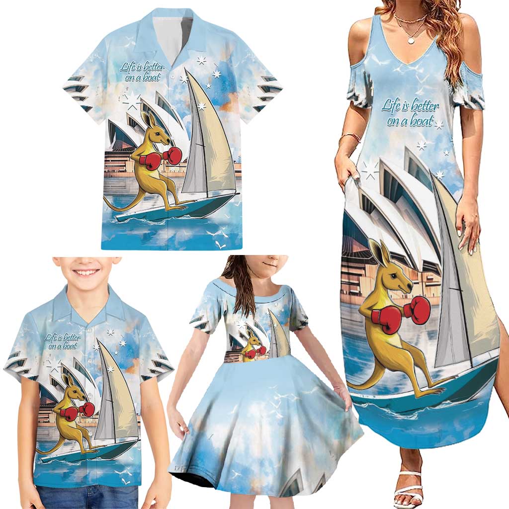 Personalised Australia Sailing Family Matching Summer Maxi Dress and Hawaiian Shirt Life Is Better On A Boat