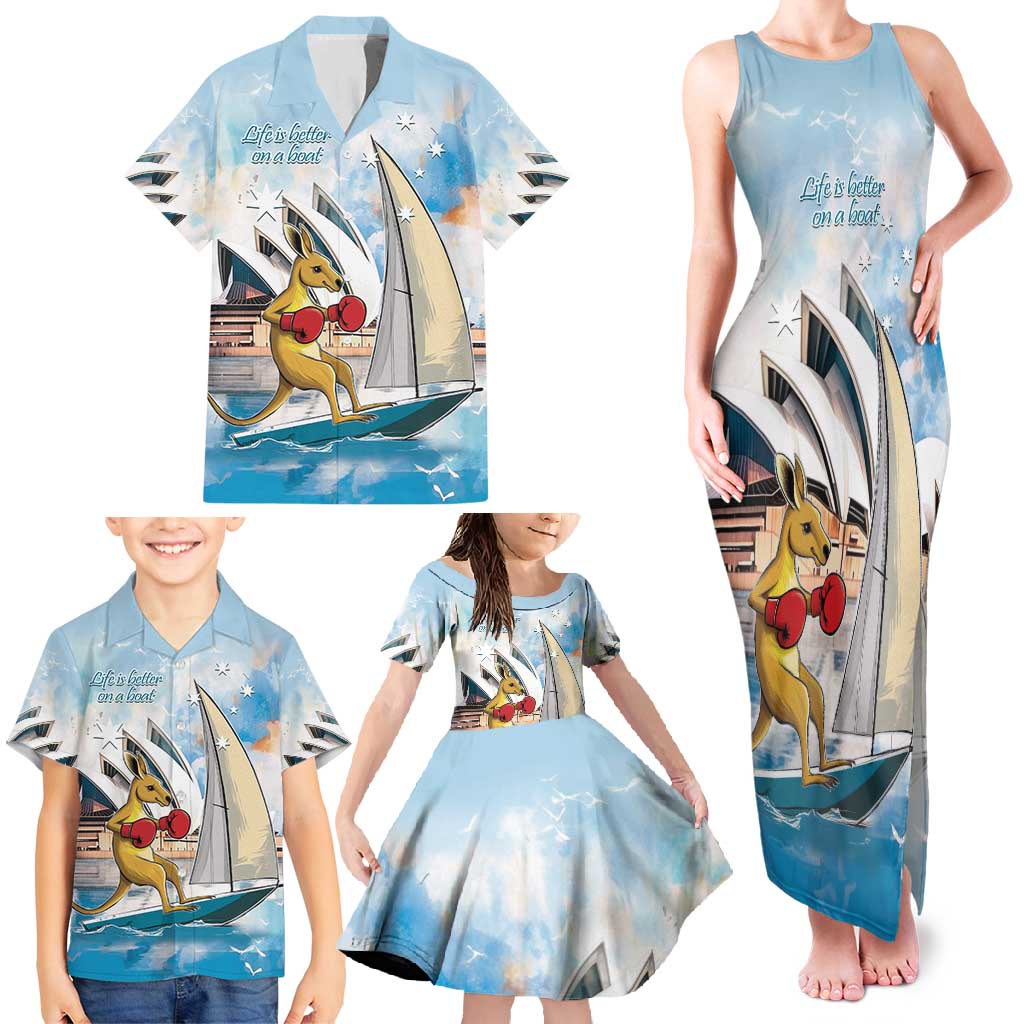 Personalised Australia Sailing Family Matching Tank Maxi Dress and Hawaiian Shirt Life Is Better On A Boat