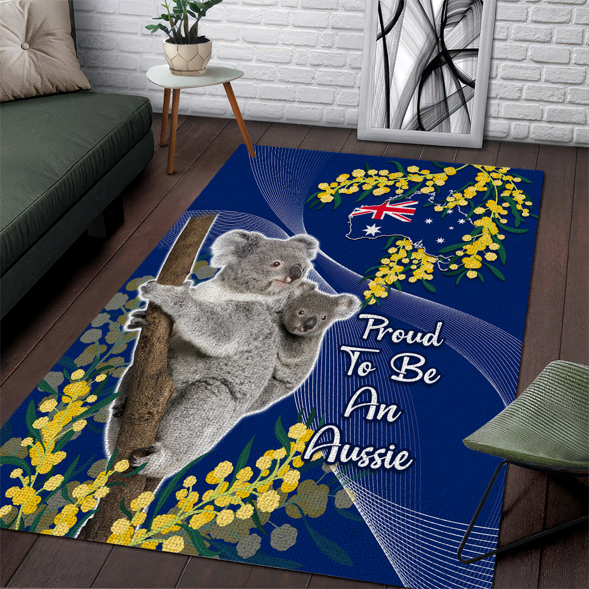 Australia Day Area Rug Proud To Be An Aussie Koala With Map Golden Wattle - Vibe Hoodie Shop