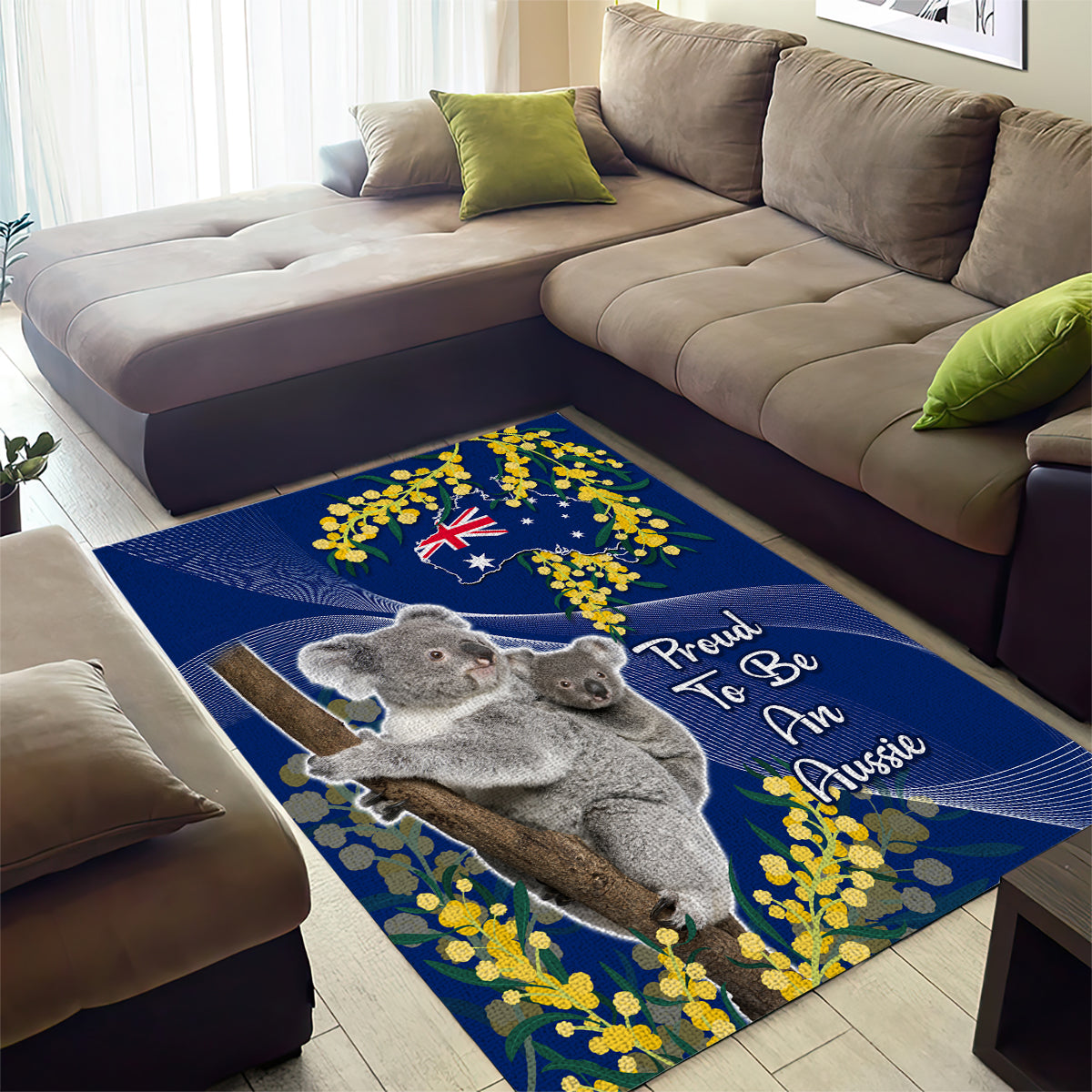 Australia Day Area Rug Proud To Be An Aussie Koala With Map Golden Wattle - Vibe Hoodie Shop