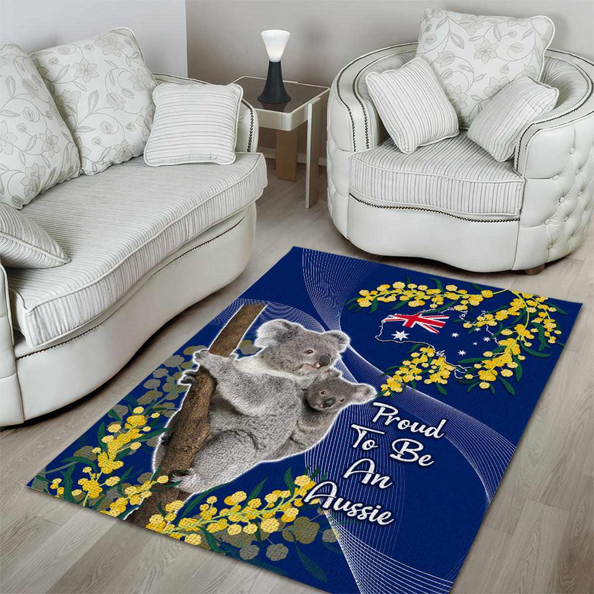 Australia Day Area Rug Proud To Be An Aussie Koala With Map Golden Wattle - Vibe Hoodie Shop