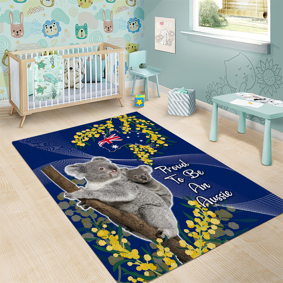 Australia Day Area Rug Proud To Be An Aussie Koala With Map Golden Wattle - Vibe Hoodie Shop