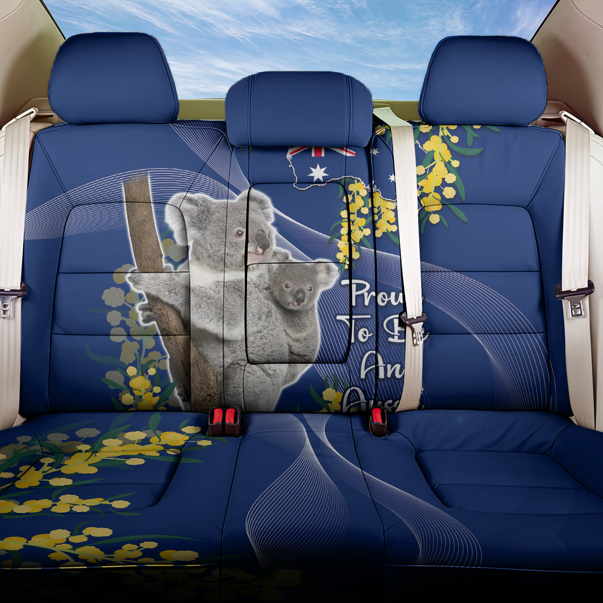 Australia Day Back Car Seat Cover Proud To Be An Aussie Koala With Map Golden Wattle LT14