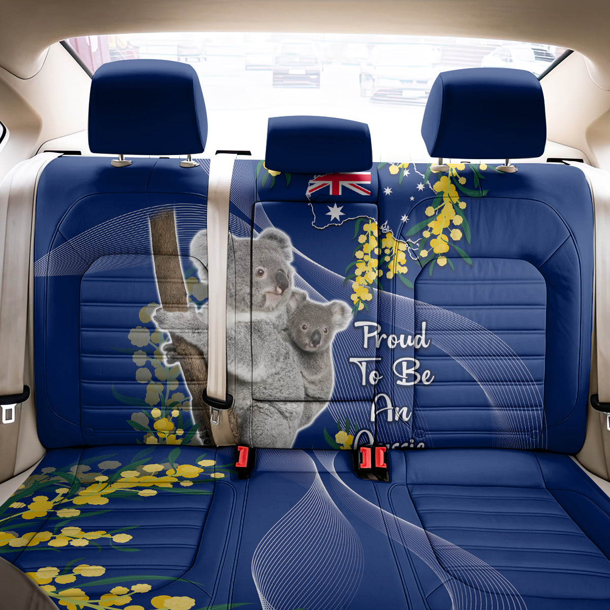 Australia Day Back Car Seat Cover Proud To Be An Aussie Koala With Map Golden Wattle LT14