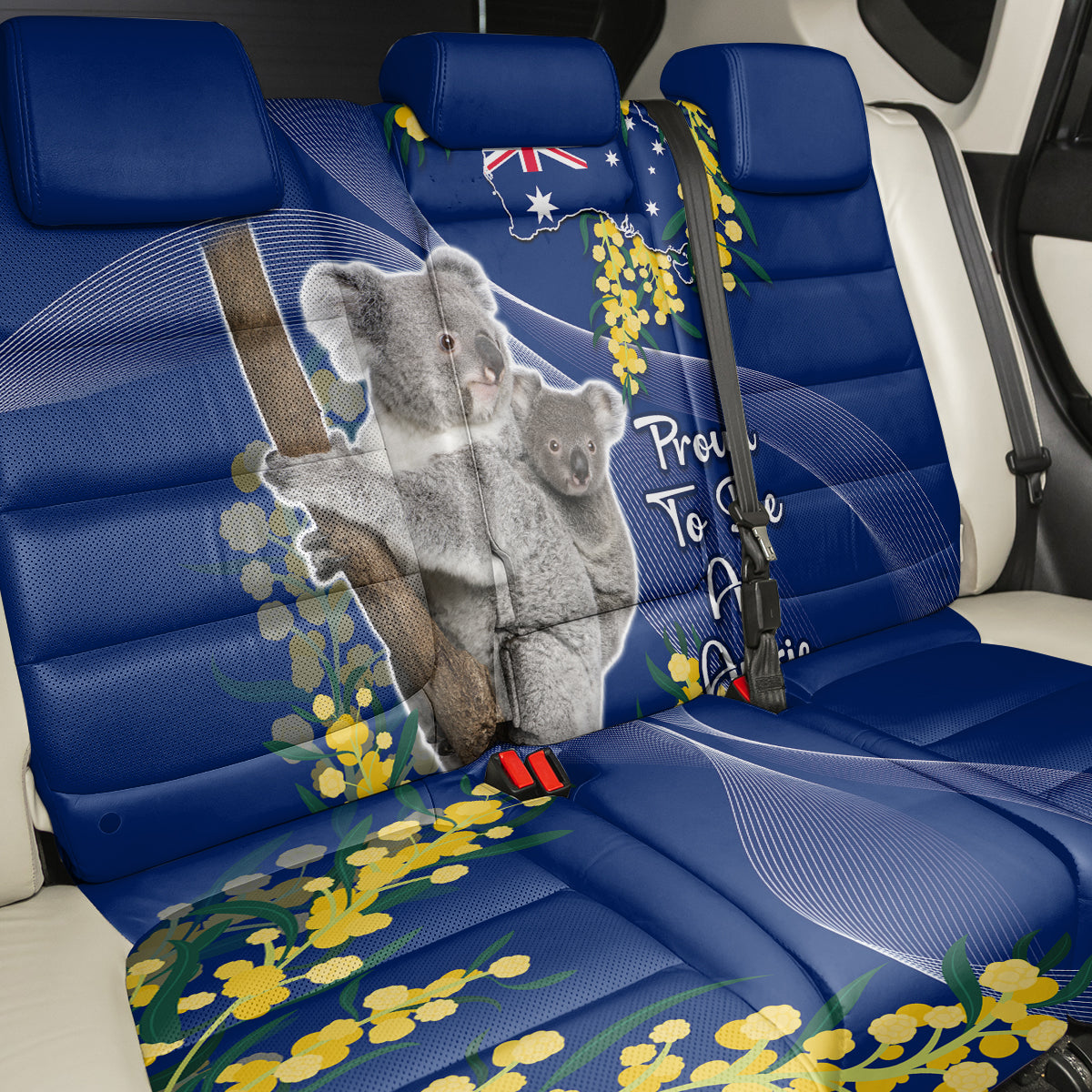 Australia Day Back Car Seat Cover Proud To Be An Aussie Koala With Map Golden Wattle LT14