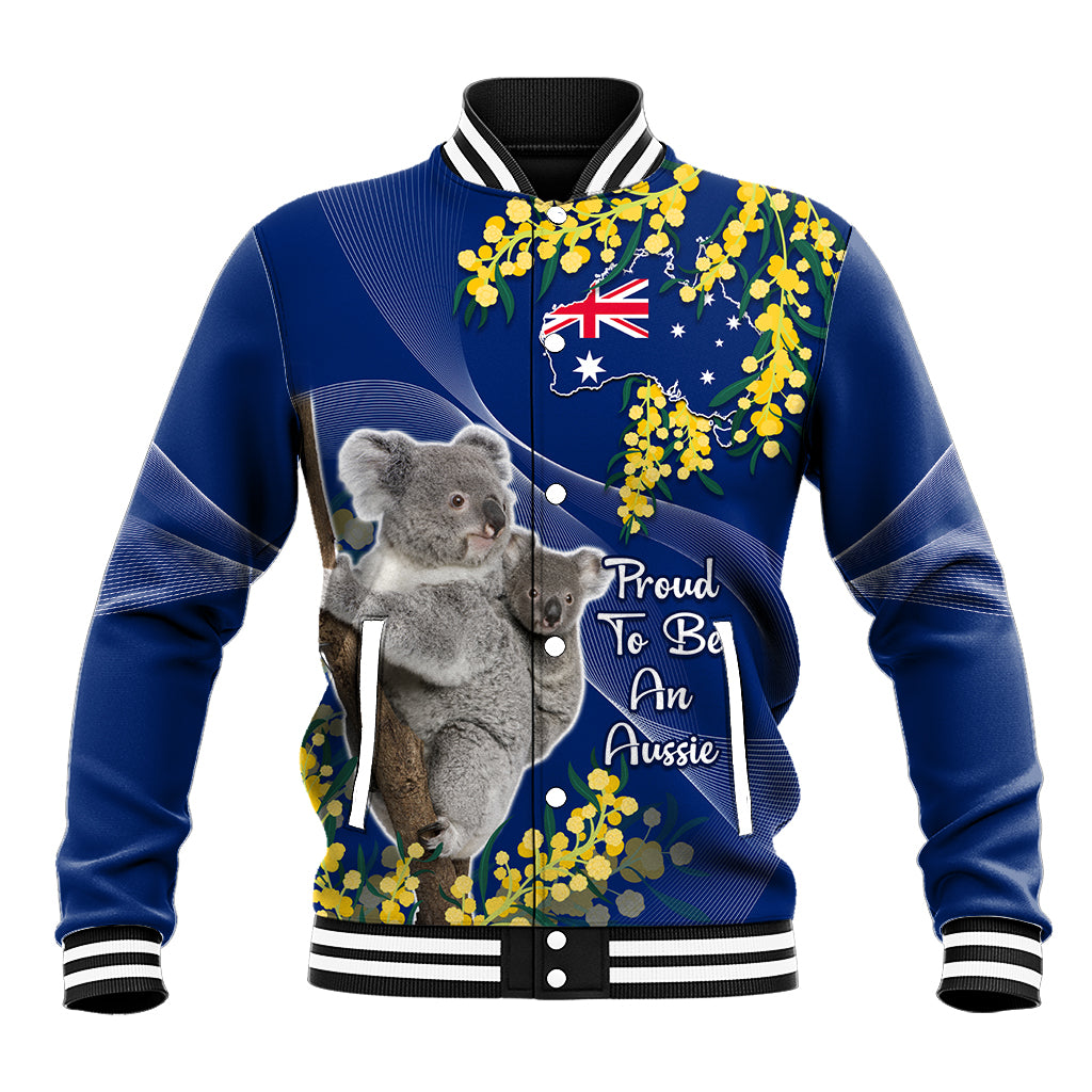 Australia Day Baseball Jacket Proud To Be An Aussie Koala With Map Golden Wattle - Vibe Hoodie Shop