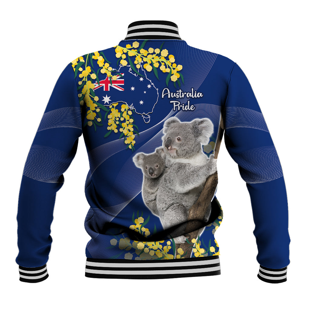 Australia Day Baseball Jacket Proud To Be An Aussie Koala With Map Golden Wattle - Vibe Hoodie Shop