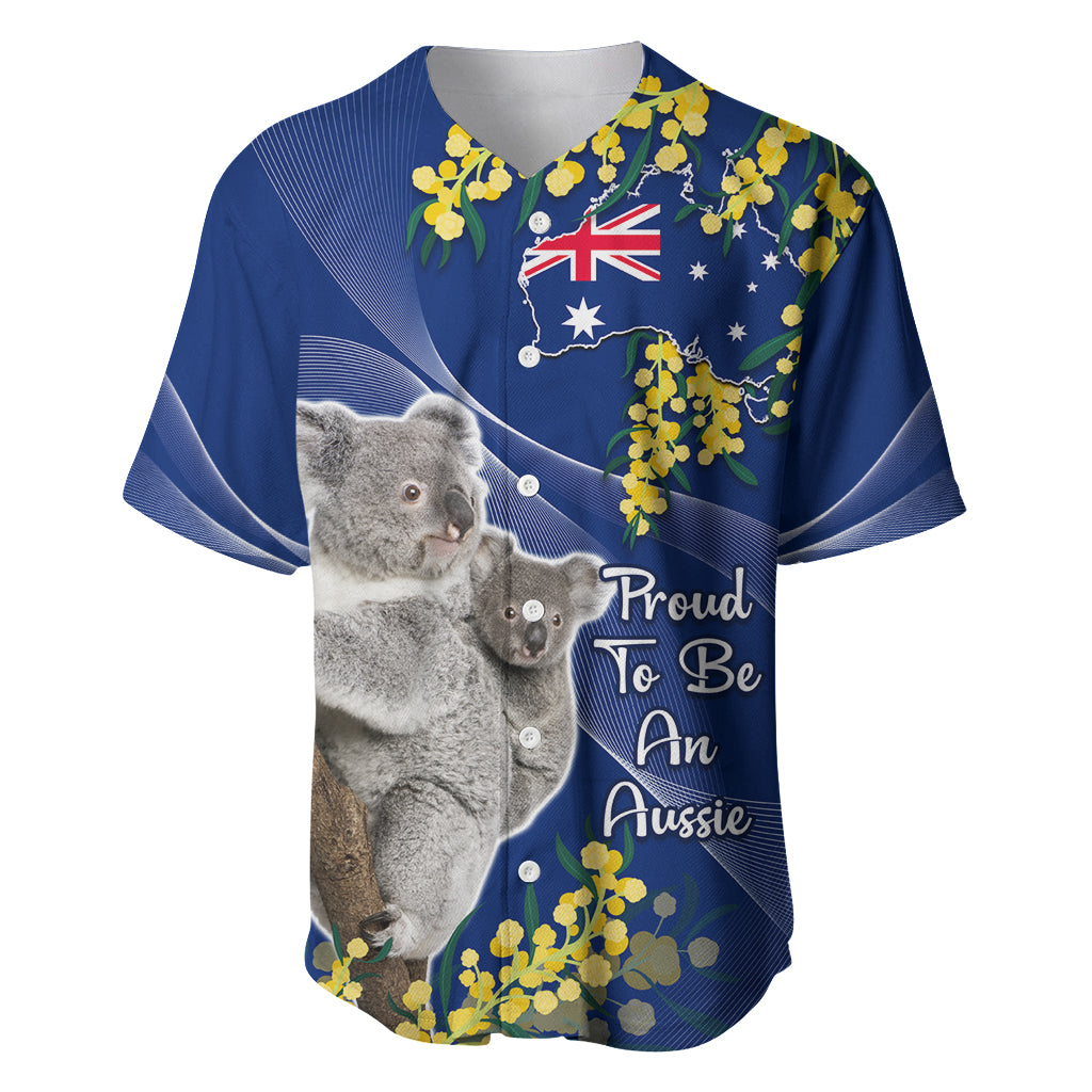 Australia Day Baseball Jersey Proud To Be An Aussie Koala With Map Golden Wattle - Vibe Hoodie Shop