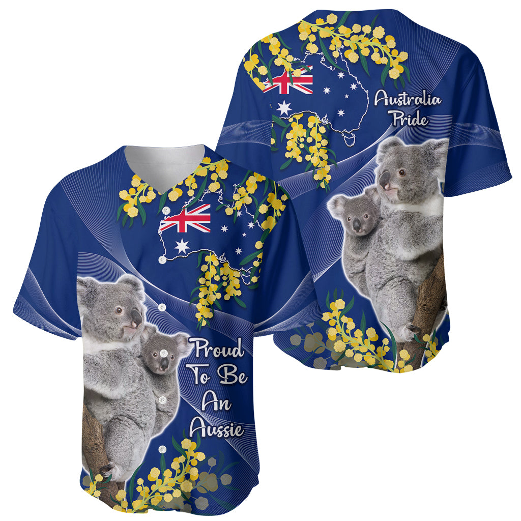 Australia Day Baseball Jersey Proud To Be An Aussie Koala With Map Golden Wattle - Vibe Hoodie Shop