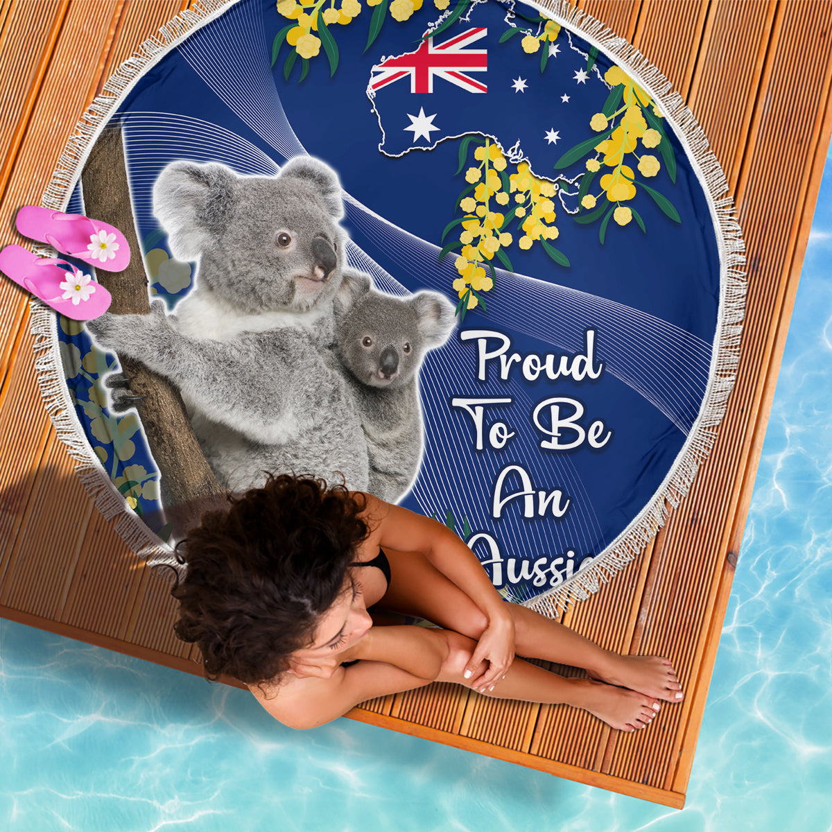 Australia Day Beach Blanket Proud To Be An Aussie Koala With Map Golden Wattle