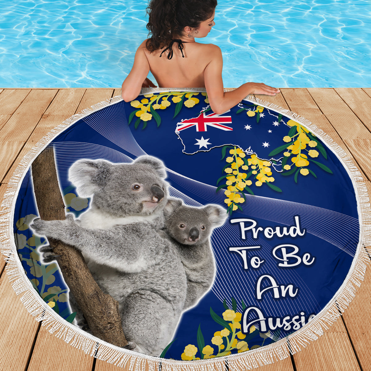 Australia Day Beach Blanket Proud To Be An Aussie Koala With Map Golden Wattle