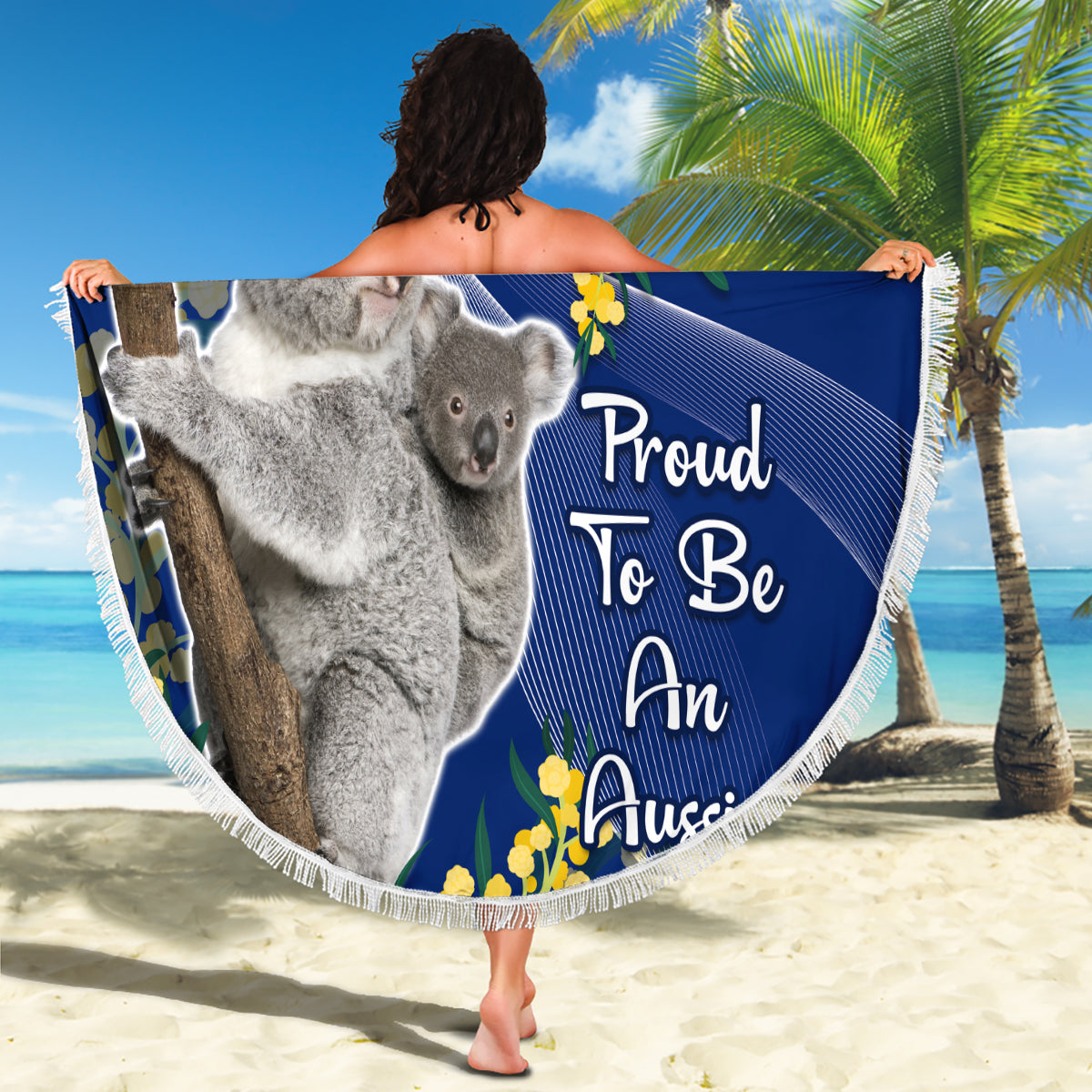 Australia Day Beach Blanket Proud To Be An Aussie Koala With Map Golden Wattle