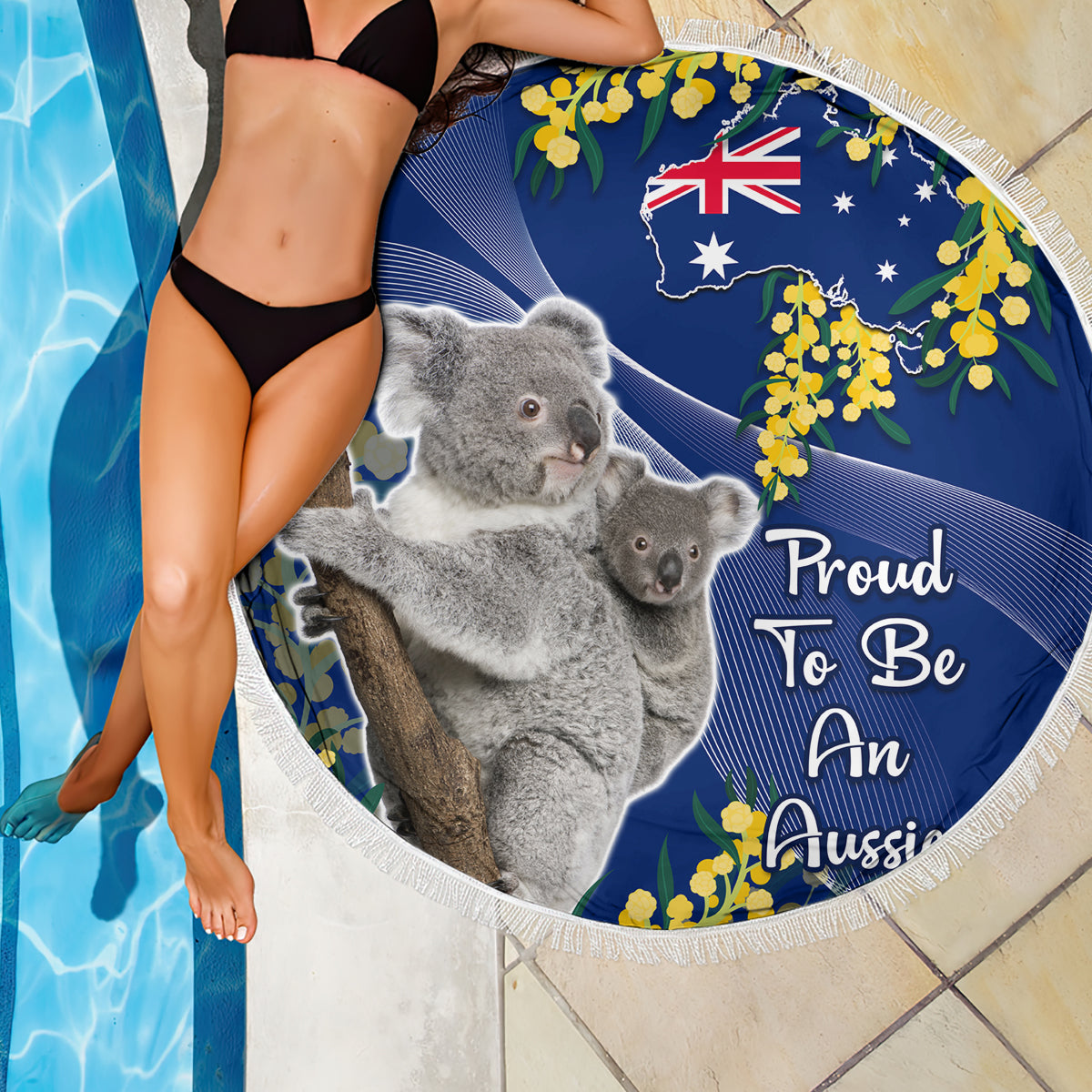 Australia Day Beach Blanket Proud To Be An Aussie Koala With Map Golden Wattle