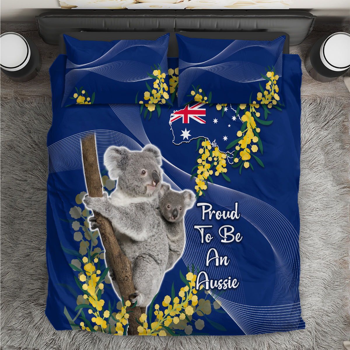 Australia Day Bedding Set Proud To Be An Aussie Koala With Map Golden Wattle - Vibe Hoodie Shop