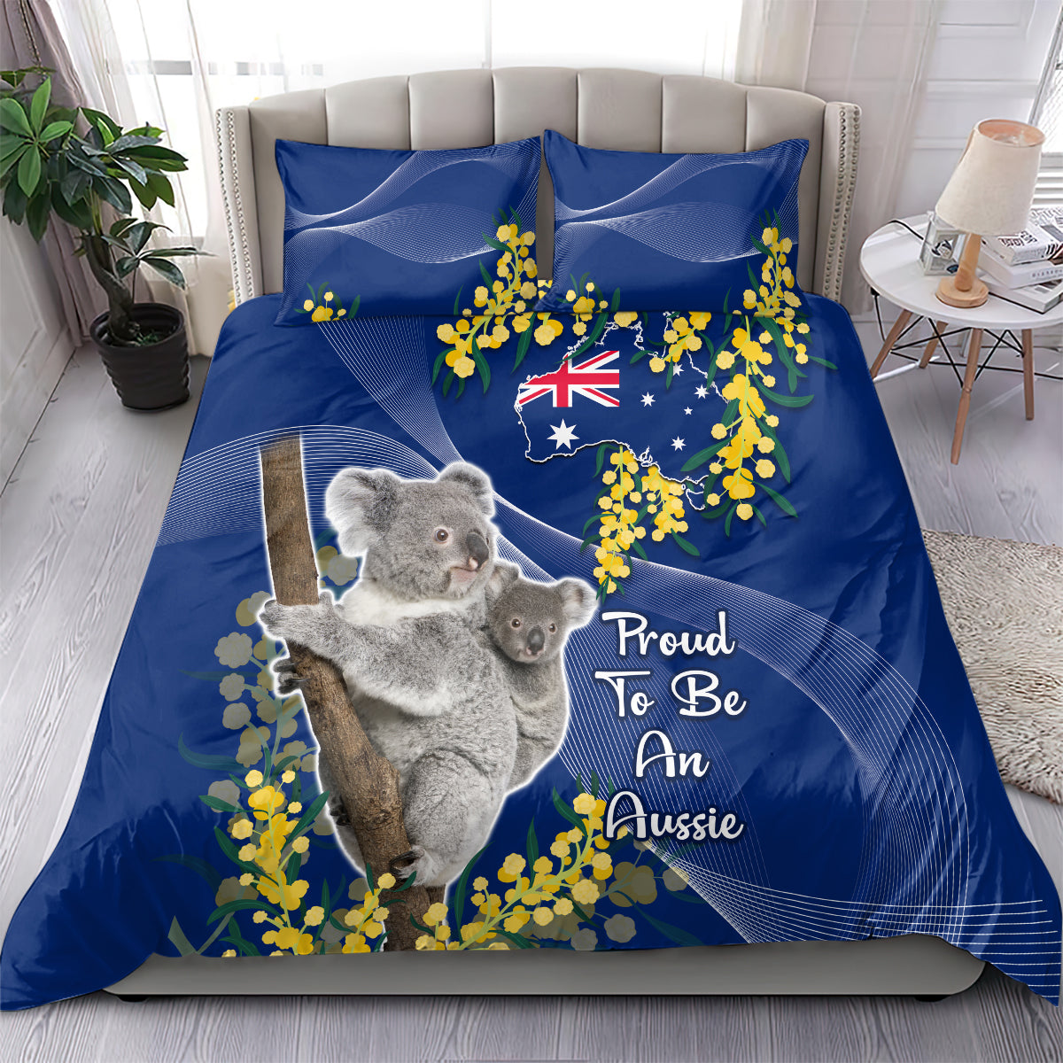 Australia Day Bedding Set Proud To Be An Aussie Koala With Map Golden Wattle - Vibe Hoodie Shop