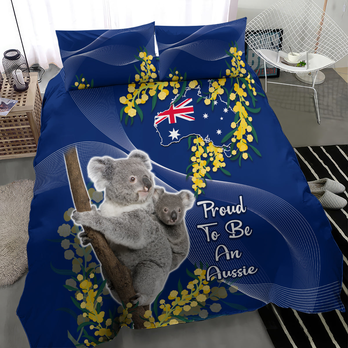 Australia Day Bedding Set Proud To Be An Aussie Koala With Map Golden Wattle - Vibe Hoodie Shop