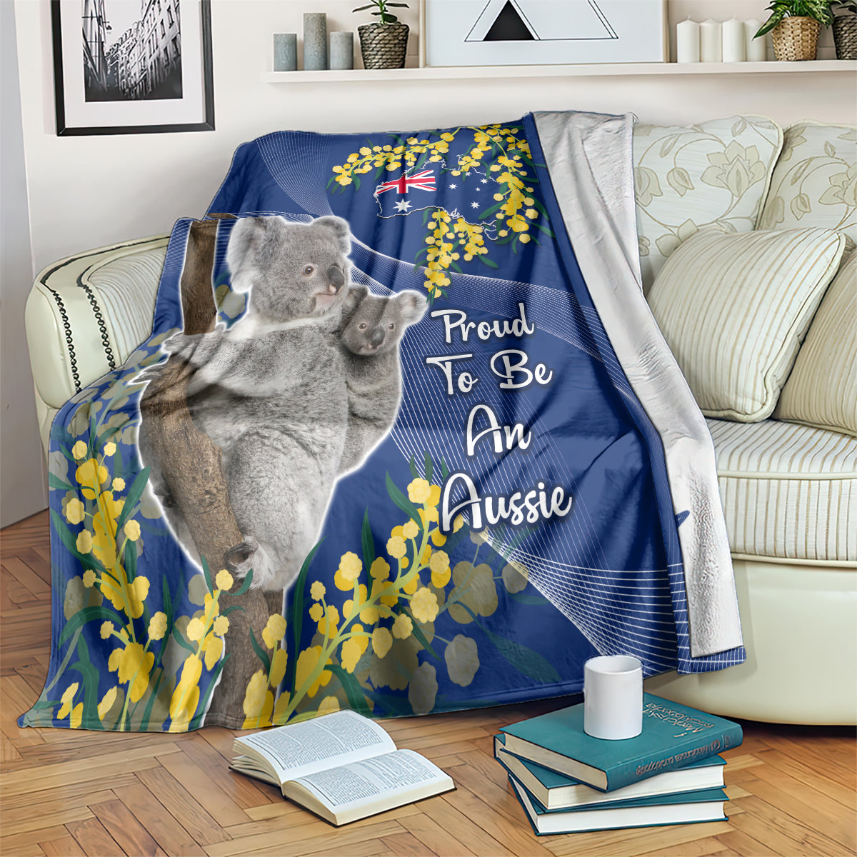 Australia Day Blanket Proud To Be An Aussie Koala With Map Golden Wattle - Vibe Hoodie Shop