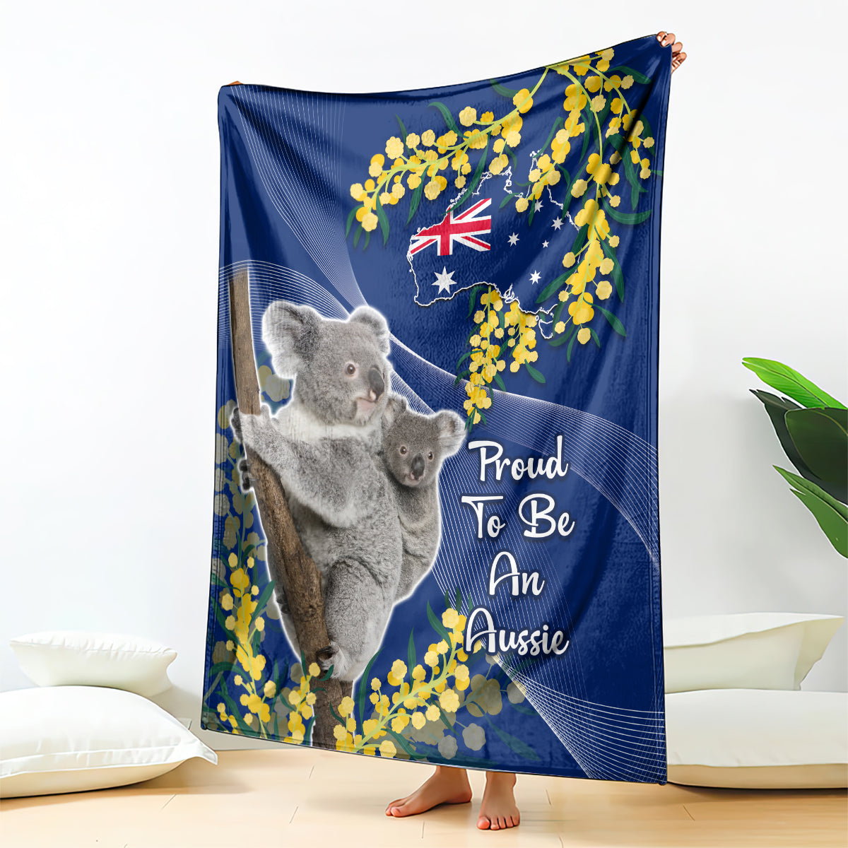 Australia Day Blanket Proud To Be An Aussie Koala With Map Golden Wattle - Vibe Hoodie Shop