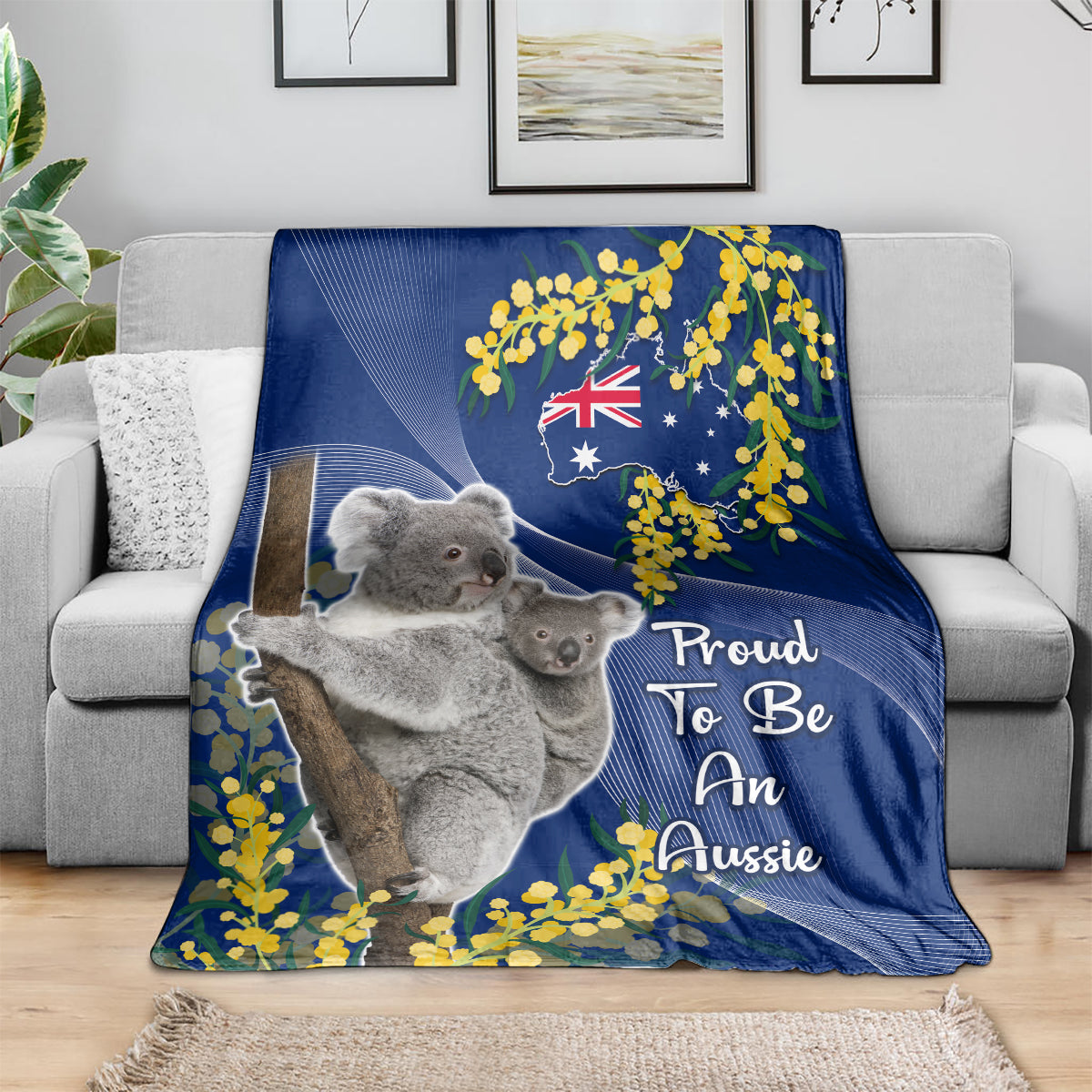 Australia Day Blanket Proud To Be An Aussie Koala With Map Golden Wattle - Vibe Hoodie Shop