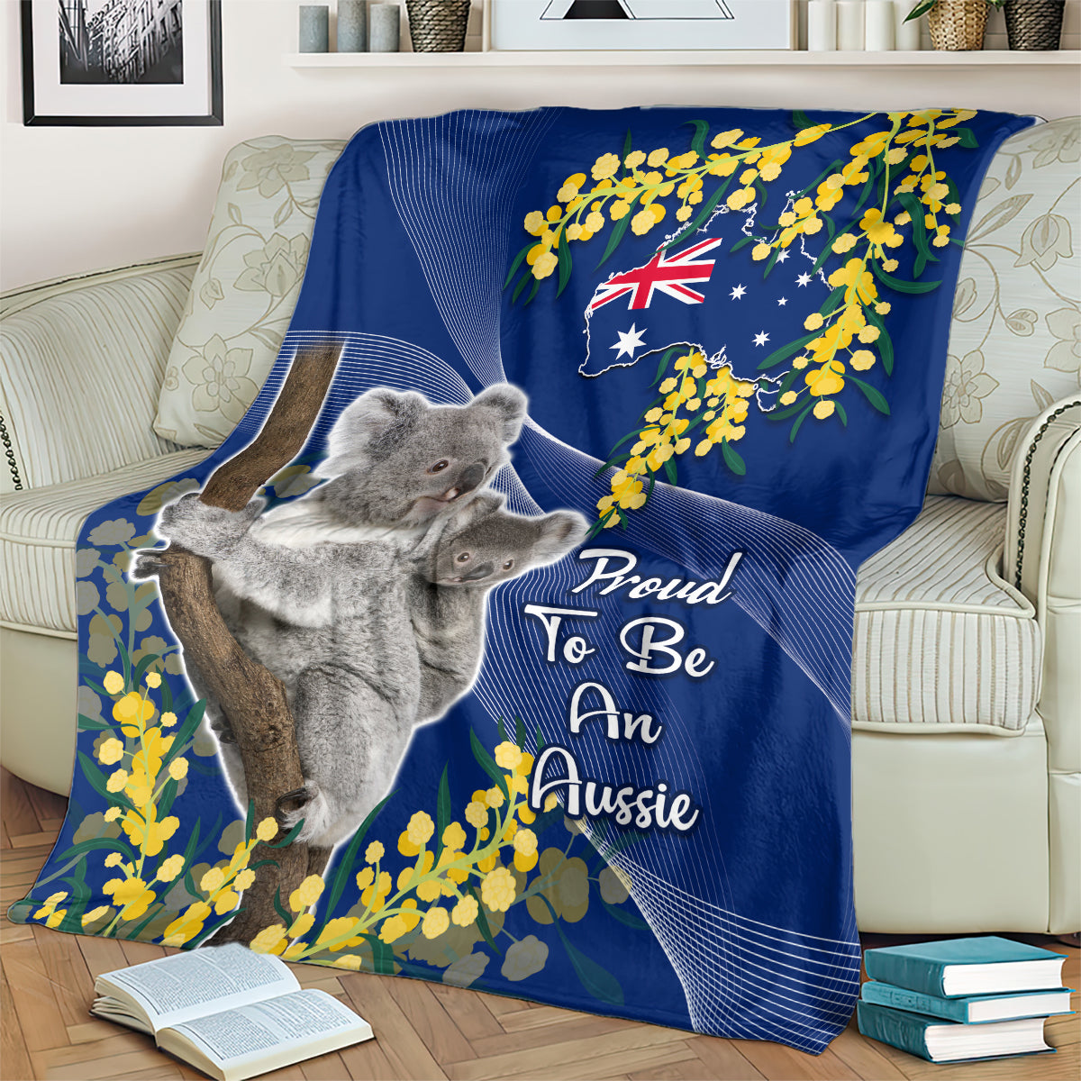 Australia Day Blanket Proud To Be An Aussie Koala With Map Golden Wattle - Vibe Hoodie Shop