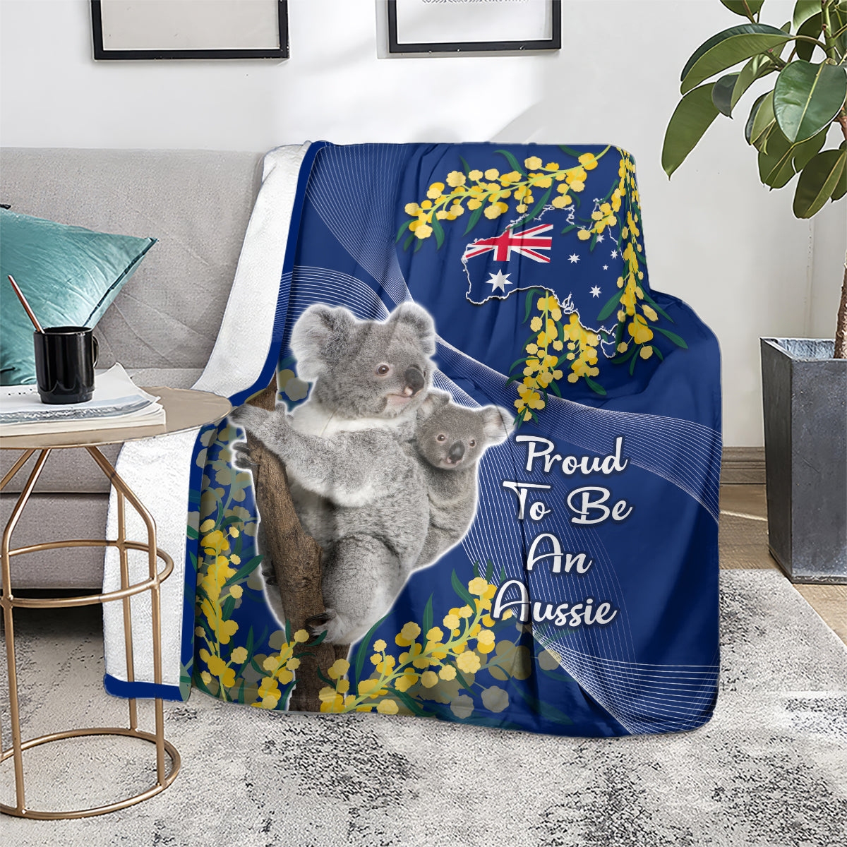 Australia Day Blanket Proud To Be An Aussie Koala With Map Golden Wattle - Vibe Hoodie Shop