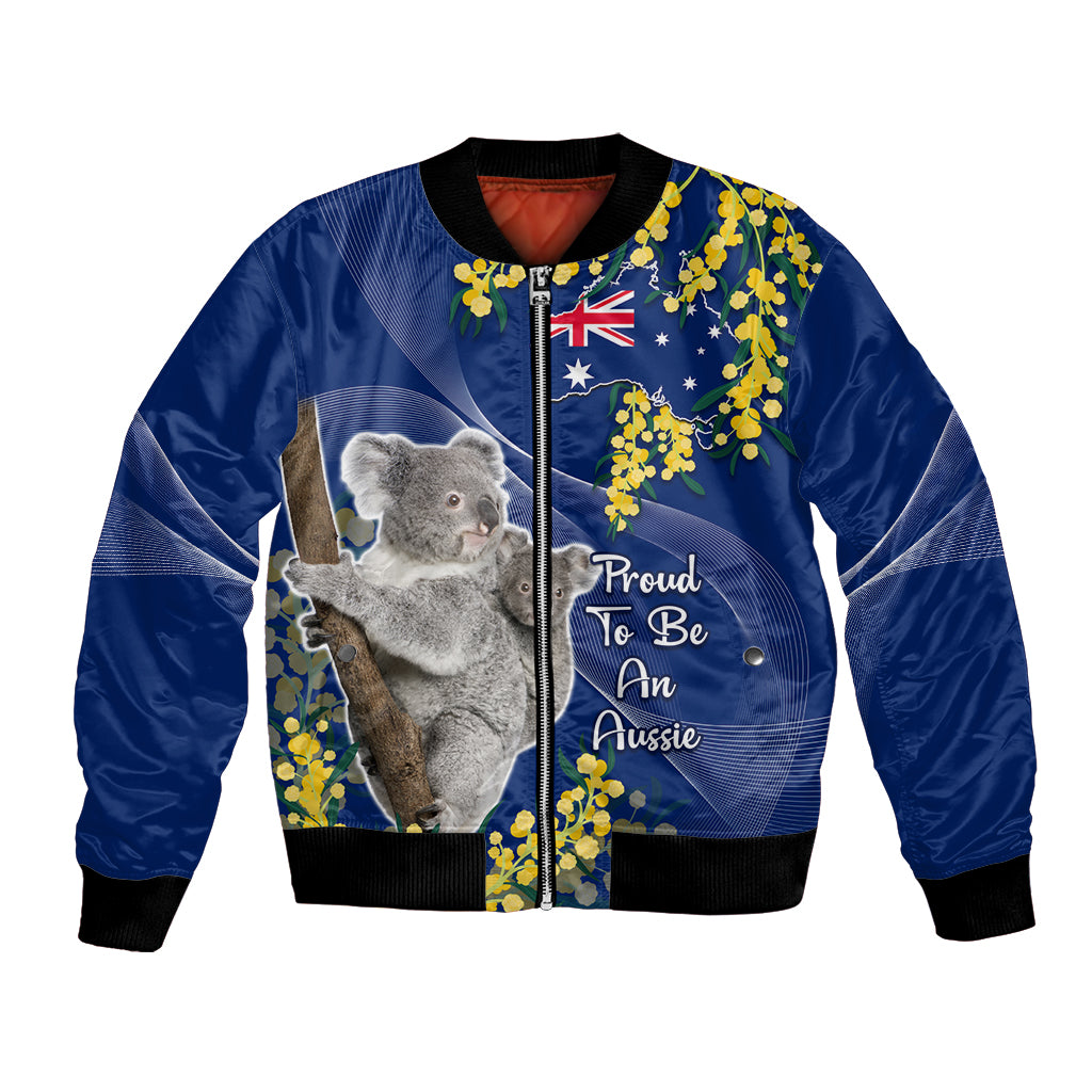 Australia Day Bomber Jacket Proud To Be An Aussie Koala With Map Golden Wattle - Vibe Hoodie Shop