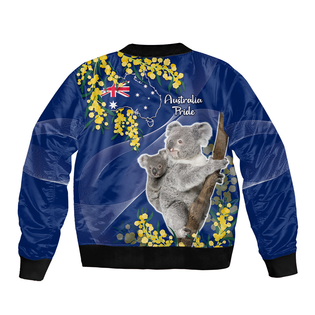 Australia Day Bomber Jacket Proud To Be An Aussie Koala With Map Golden Wattle - Vibe Hoodie Shop